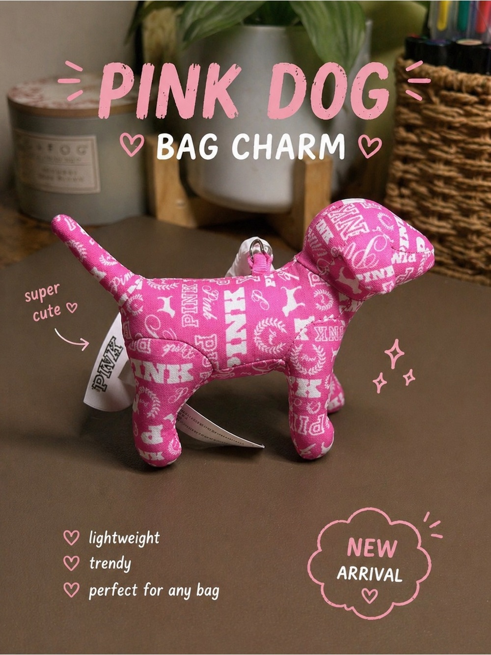 PINK Victoria's Secret Pink Logo Dog Bag Charm Keychain